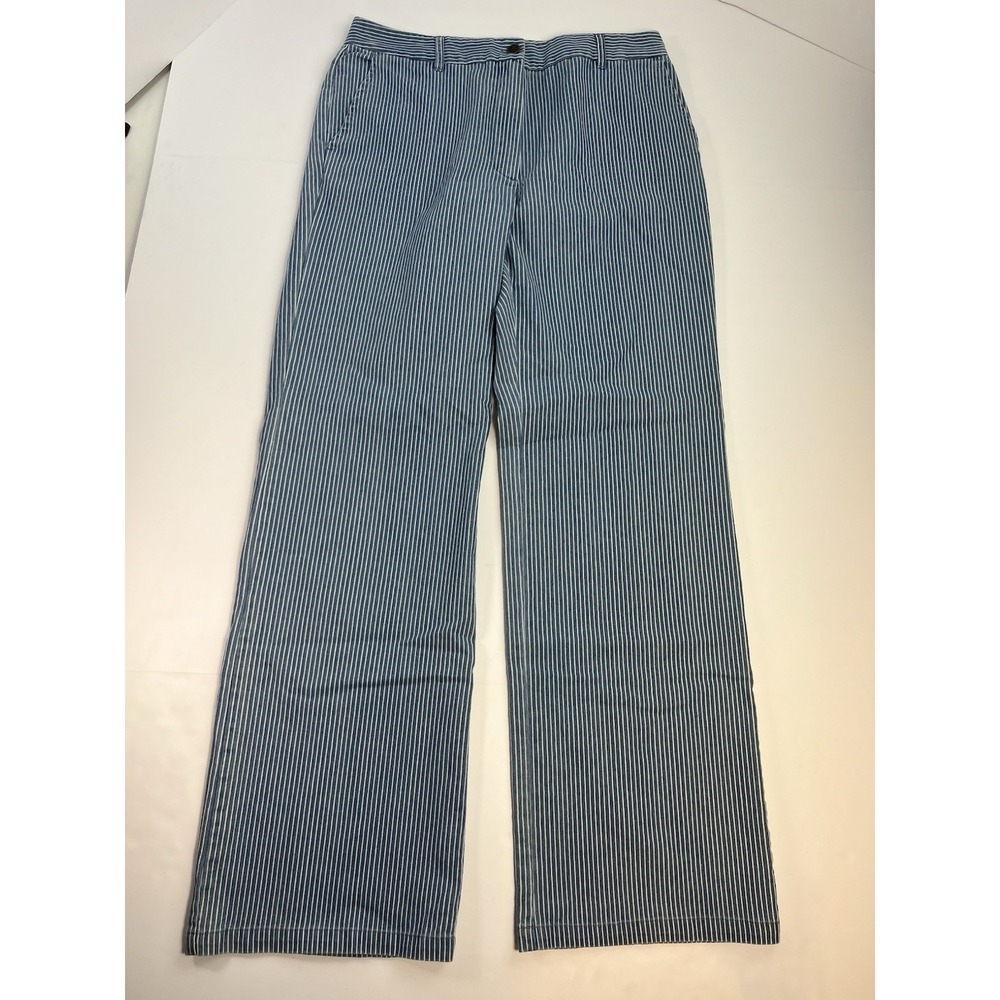 Quaker Marine Supply Pants Women's 10 Wide Leg High Rise Blue Striped 32x30